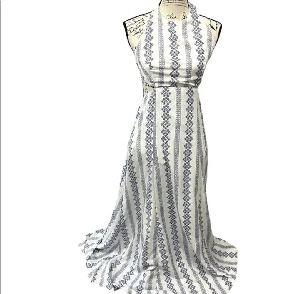 Hommage LA Dress Womens Medium Bohemian Blue Halter Maxi Ladies Cut Out Backless - Picture 13 of 15